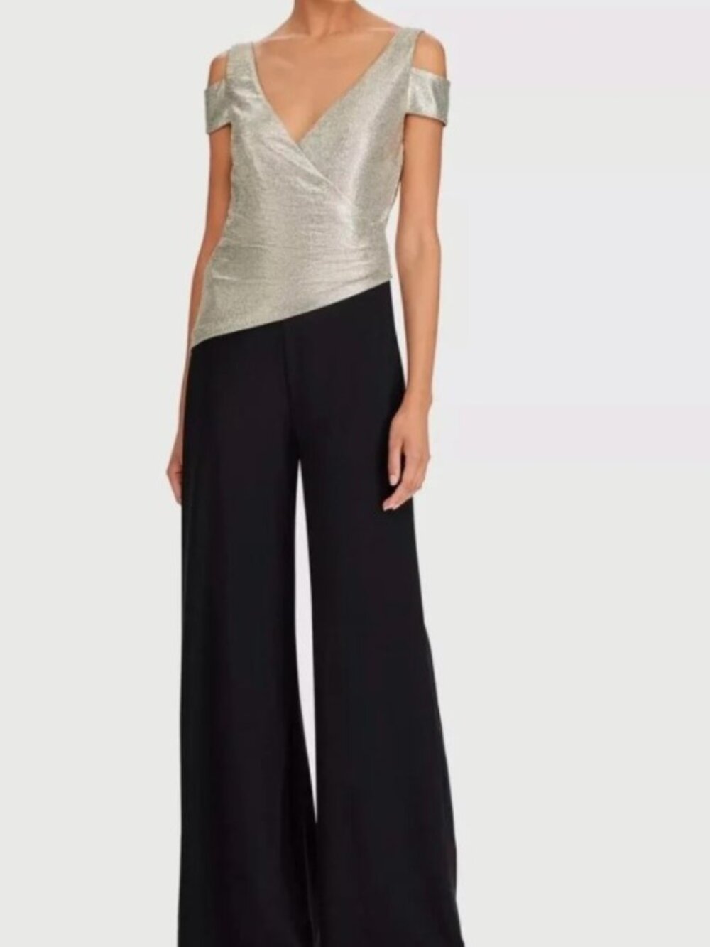Lauren Elegant Jumpsuit Black/Gold, 12, Wide-Leg Pants, back zip